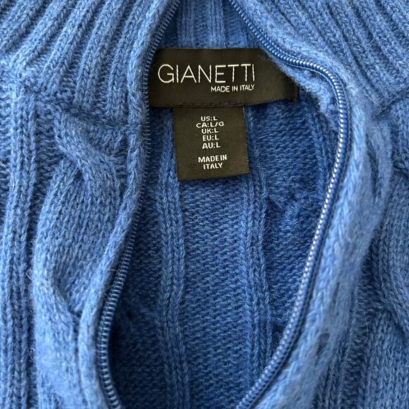 Gianetti Sweater Wool Pullover Cable Knit SZL Blue 1/4 Zip Classic Preppy - Picture 6 of 10